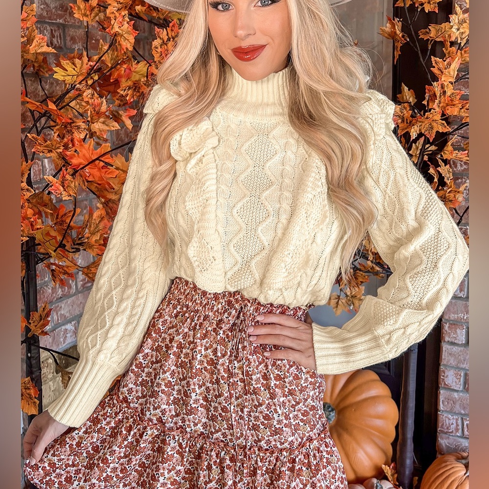 Ruffled Cable Knit Sweater - New with tags